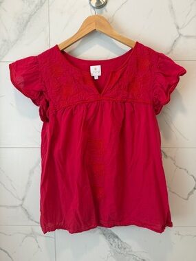 J. Marie red Embroidered Short Sleeve Tunic